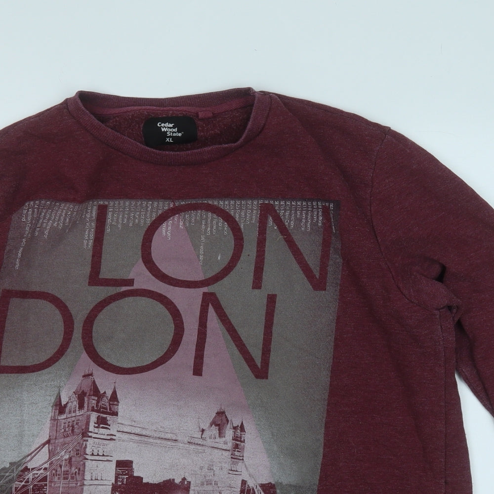Cedar Wood State Mens Red  Cotton Pullover Sweatshirt Size XL   - London