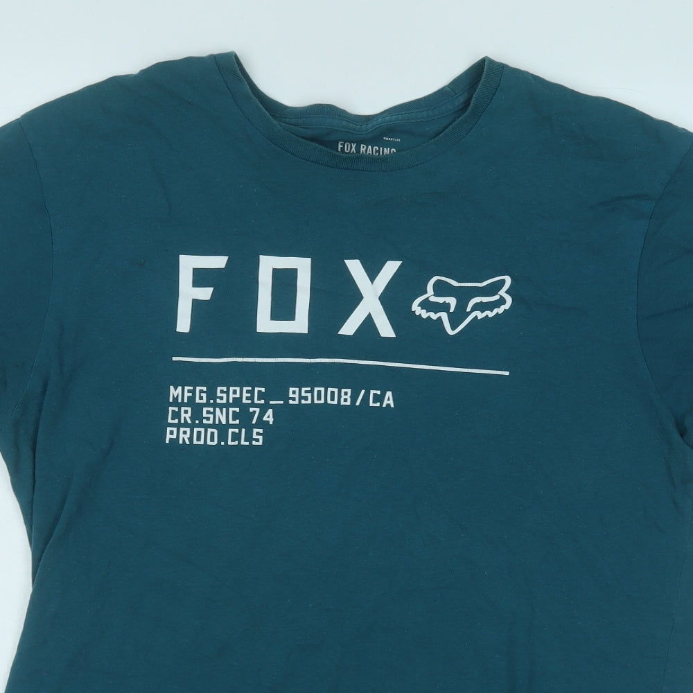 fox racing Mens Green  Cotton  T-Shirt Size L Round Neck