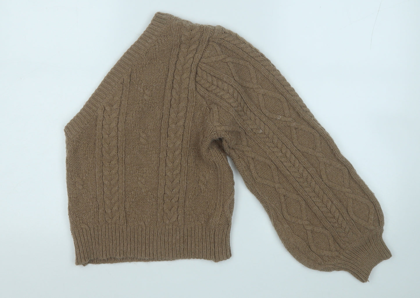 PRETTYLITTLETHING Womens Brown V-Neck  Acrylic Pullover Jumper Size S