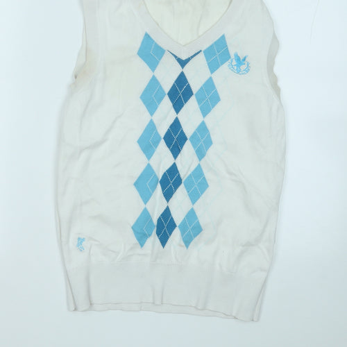 Ashworth Womens White Round Neck Geometric Acrylic Vest Jumper Size S