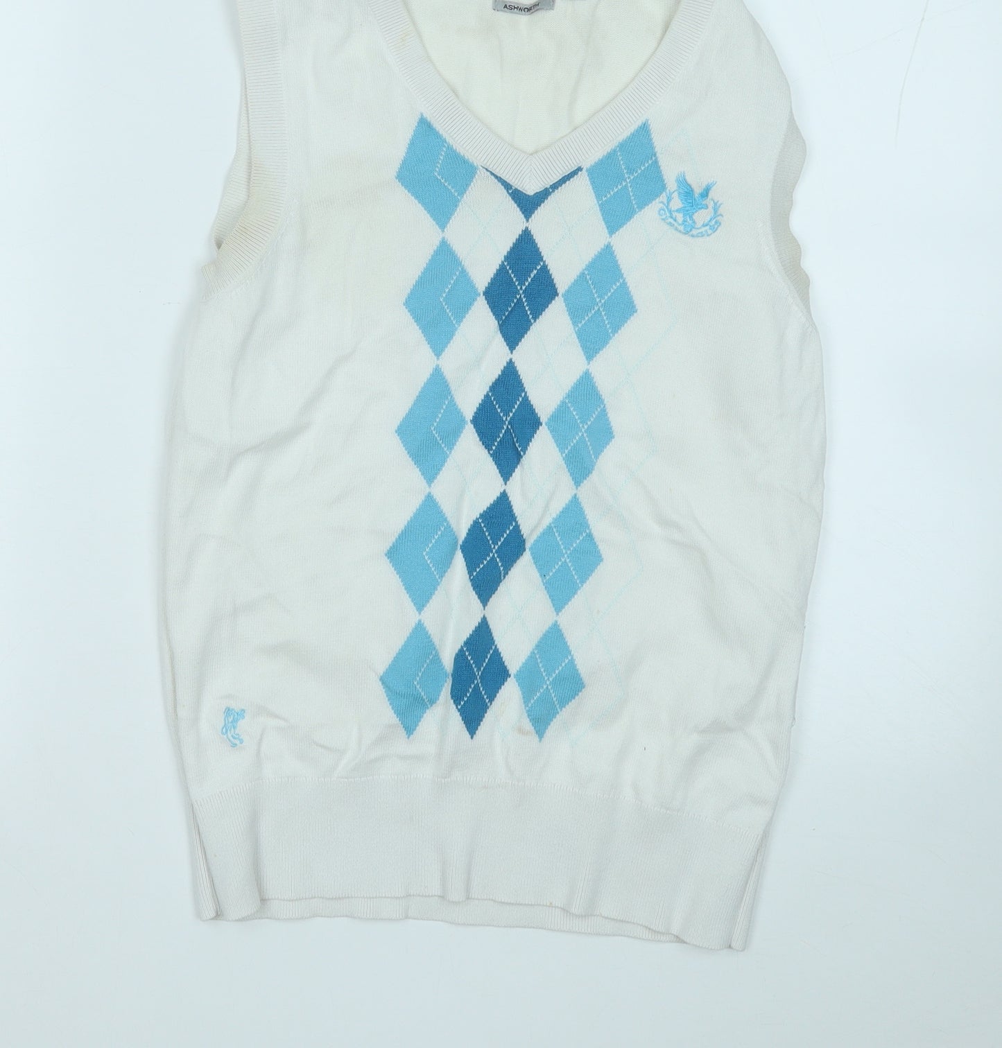 Ashworth Womens White Round Neck Geometric Acrylic Vest Jumper Size S