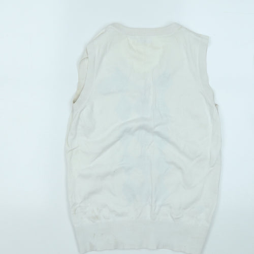 Ashworth Womens White Round Neck Geometric Acrylic Vest Jumper Size S