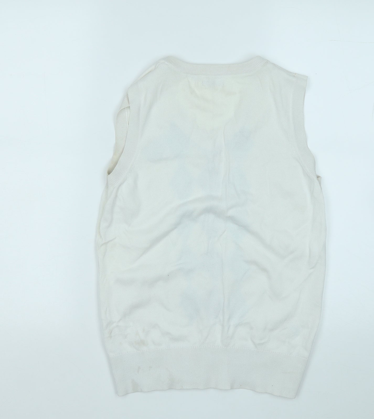 Ashworth Womens White Round Neck Geometric Acrylic Vest Jumper Size S