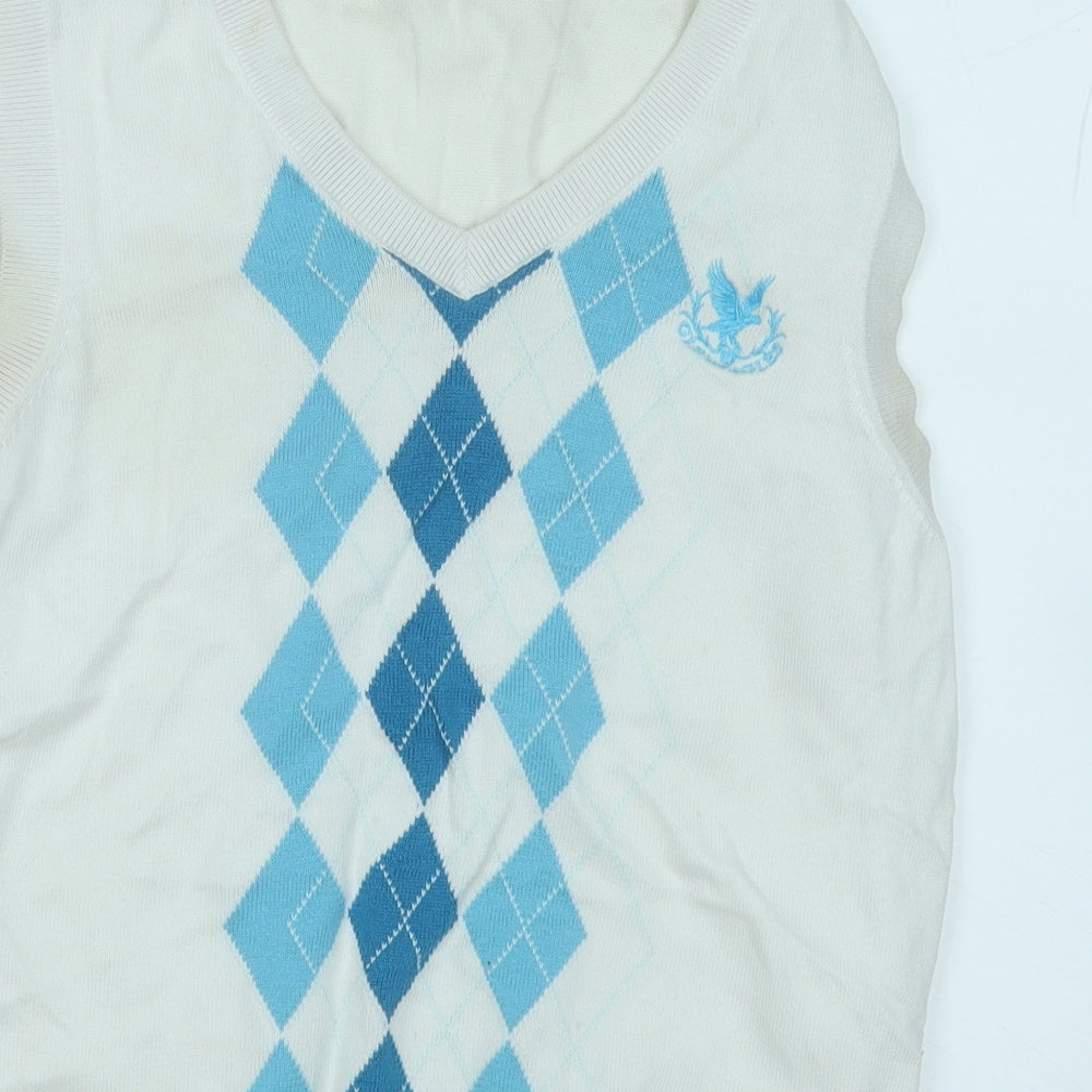 Ashworth Womens White Round Neck Geometric Acrylic Vest Jumper Size S