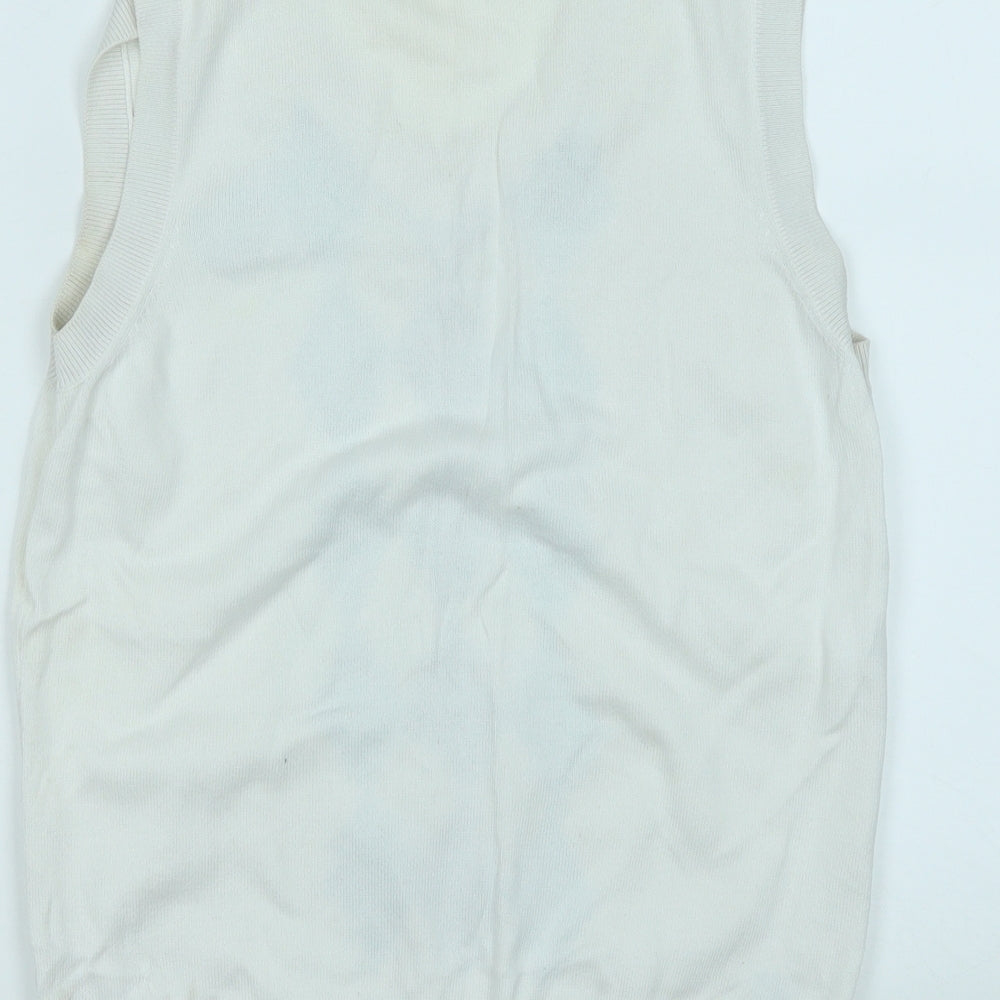Ashworth Womens White Round Neck Geometric Acrylic Vest Jumper Size S