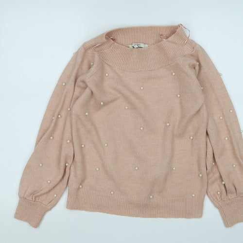 Next  Womens Pink Round Neck Geometric Acrylic Pullover Jumper Size 6