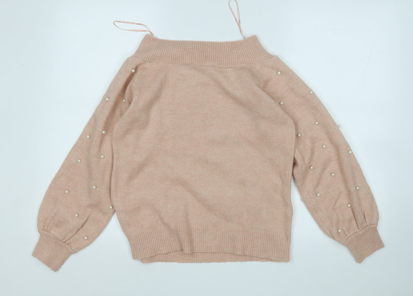 Next  Womens Pink Round Neck Geometric Acrylic Pullover Jumper Size 6