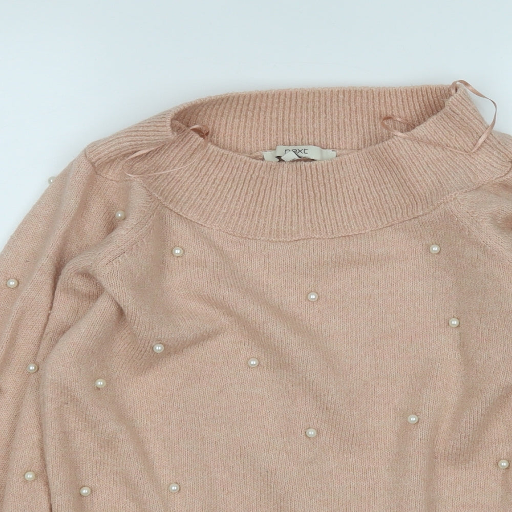 Next  Womens Pink Round Neck Geometric Acrylic Pullover Jumper Size 6