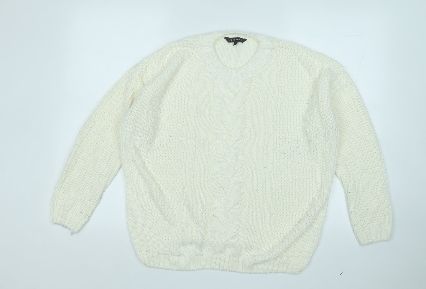 Peacocks Womens Yellow Round Neck  Acrylic Pullover Jumper Size L