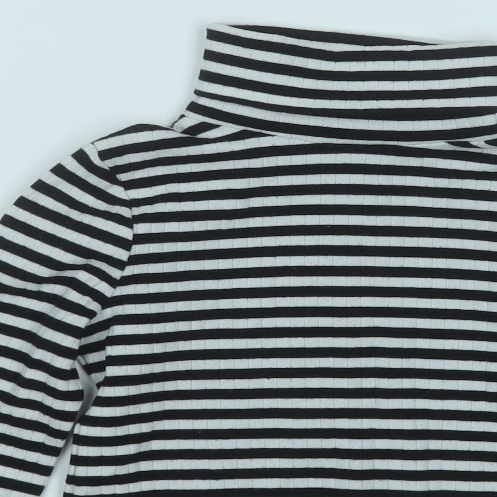 Marks and Spencer Girls White Roll Neck Striped Cotton Pullover Jumper Size 7 Years