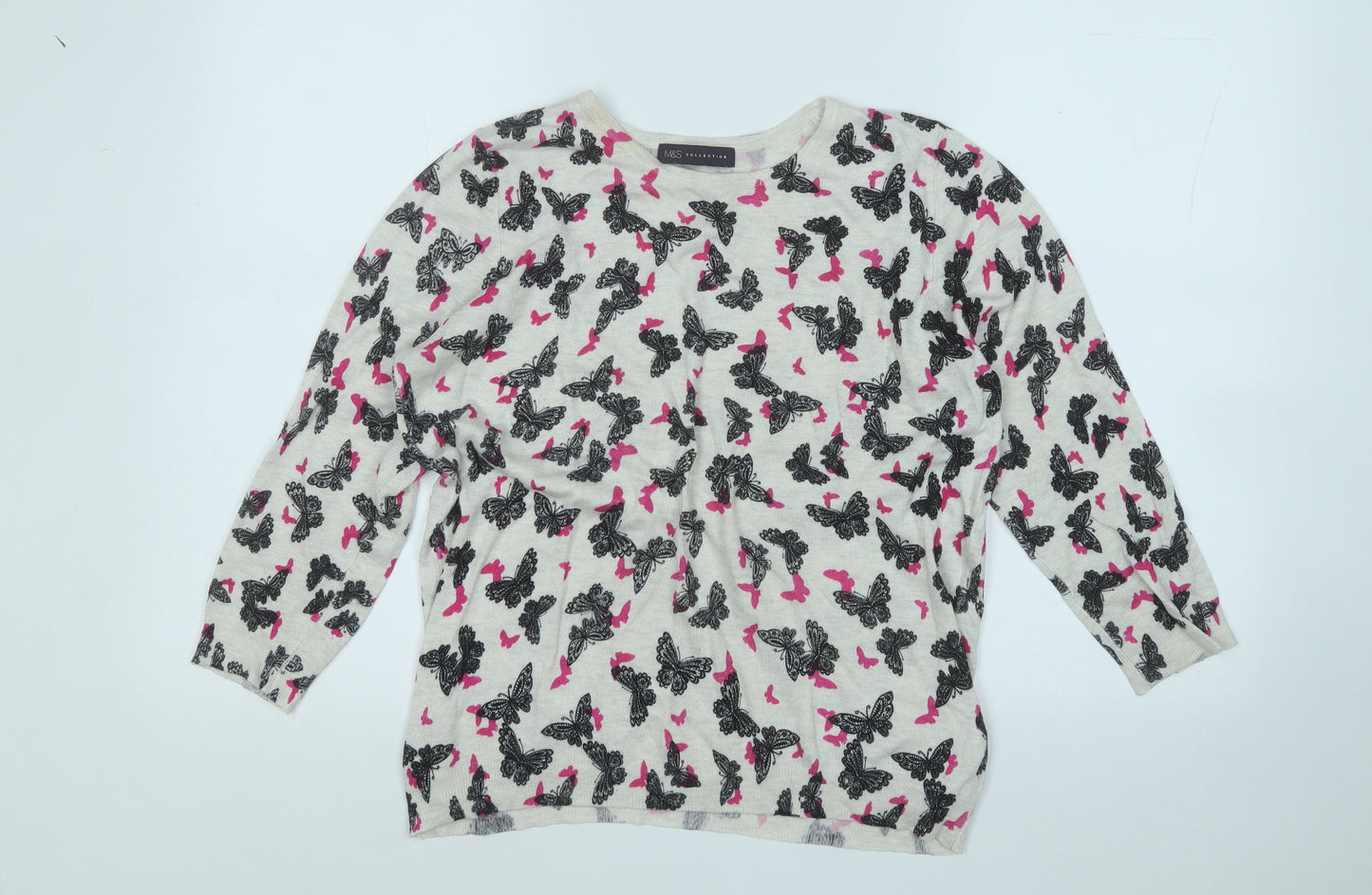 Marks and Spencer Womens White Roll Neck Geometric Viscose Pullover Jumper Size 14   - Butterflies