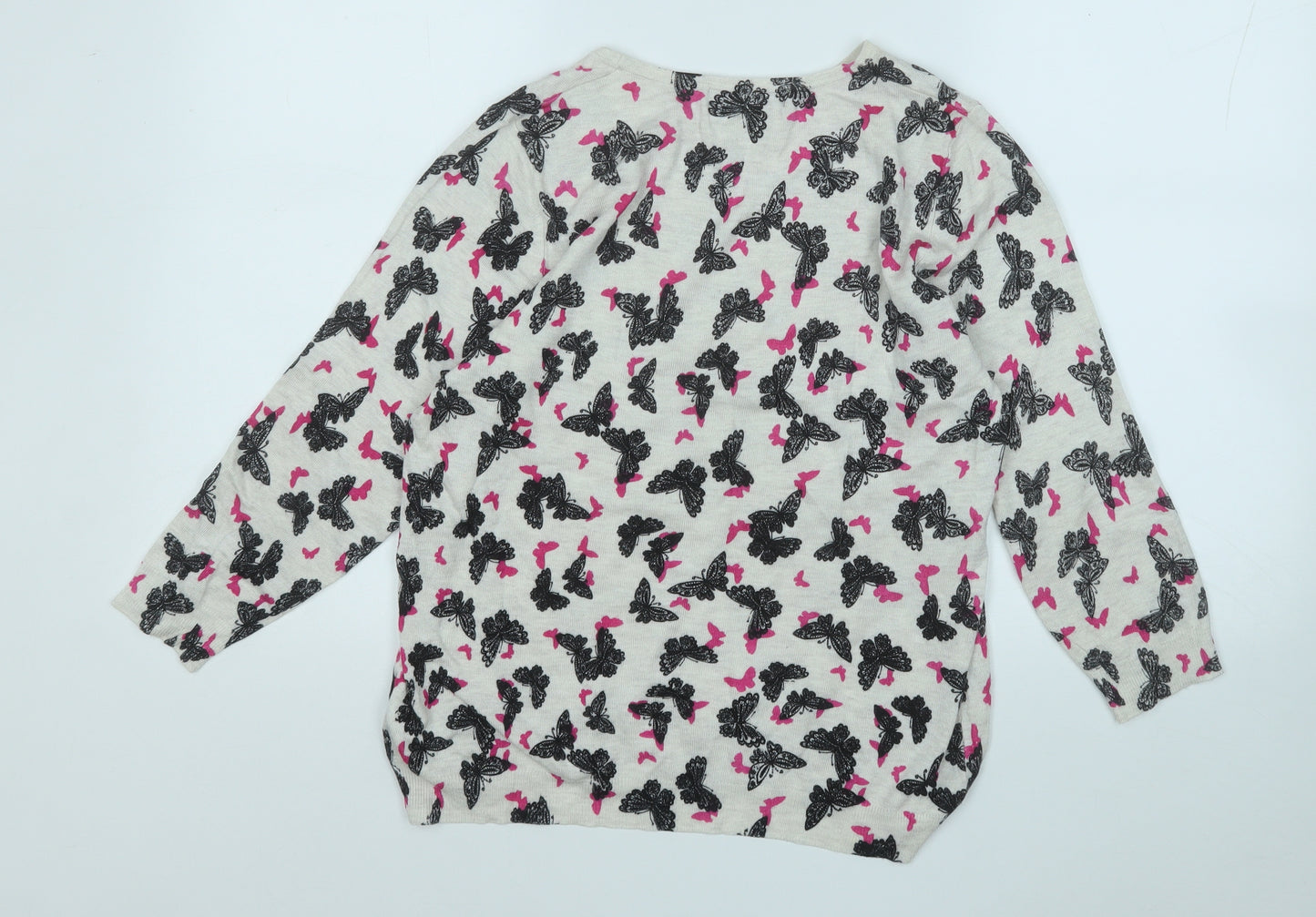 Marks and Spencer Womens White Roll Neck Geometric Viscose Pullover Jumper Size 14   - Butterflies