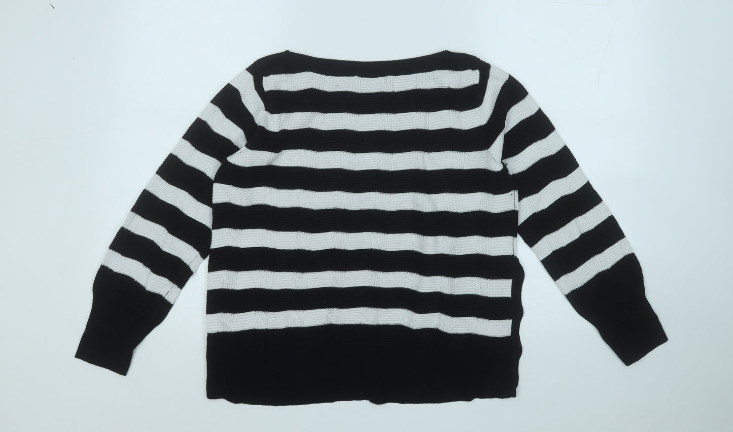 Marks and Spencer Womens Black Round Neck Striped Viscose Pullover Jumper Size 14