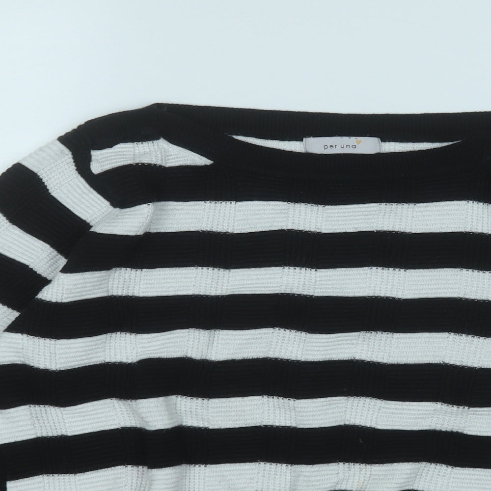 Marks and Spencer Womens Black Round Neck Striped Viscose Pullover Jumper Size 14