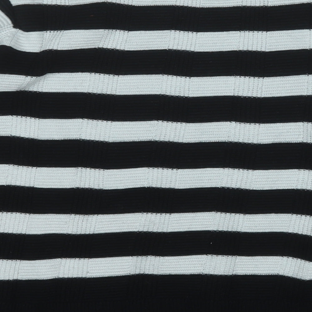 Marks and Spencer Womens Black Round Neck Striped Viscose Pullover Jumper Size 14