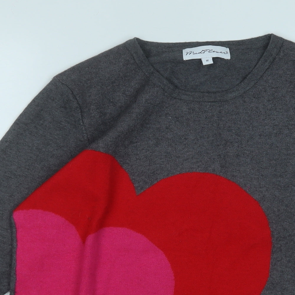 Mud Flower Womens Grey Round Neck  Polyester Pullover Jumper Size M   - Love Heart