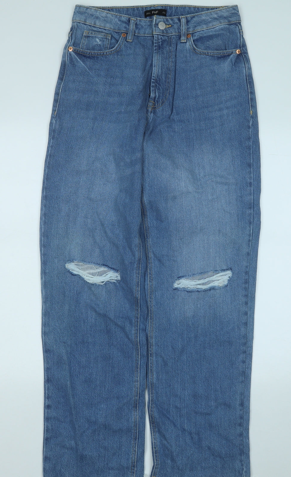 F&F Womens Blue  Cotton Straight Jeans Size 10 L31 in Regular