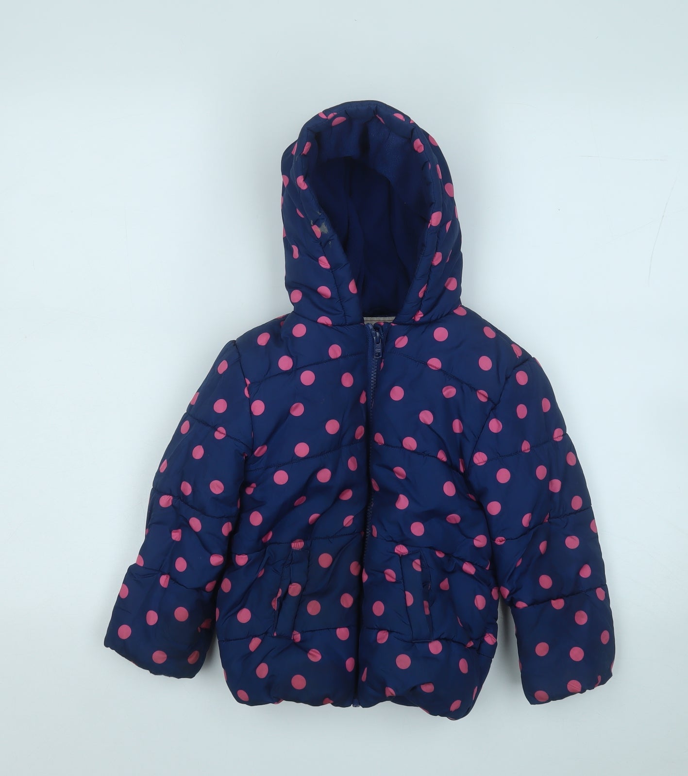 George Girls Blue Polka Dot  Puffer Jacket Coat Size 3-4 Years
