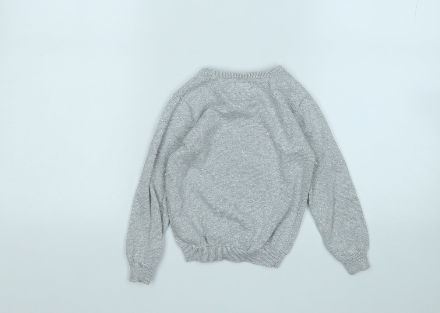Primark Girls Grey Round Neck  Cotton Pullover Jumper Size 4-5 Years   - Snowman
