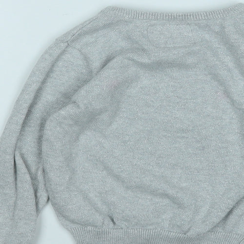Primark Girls Grey Round Neck  Cotton Pullover Jumper Size 4-5 Years   - Snowman