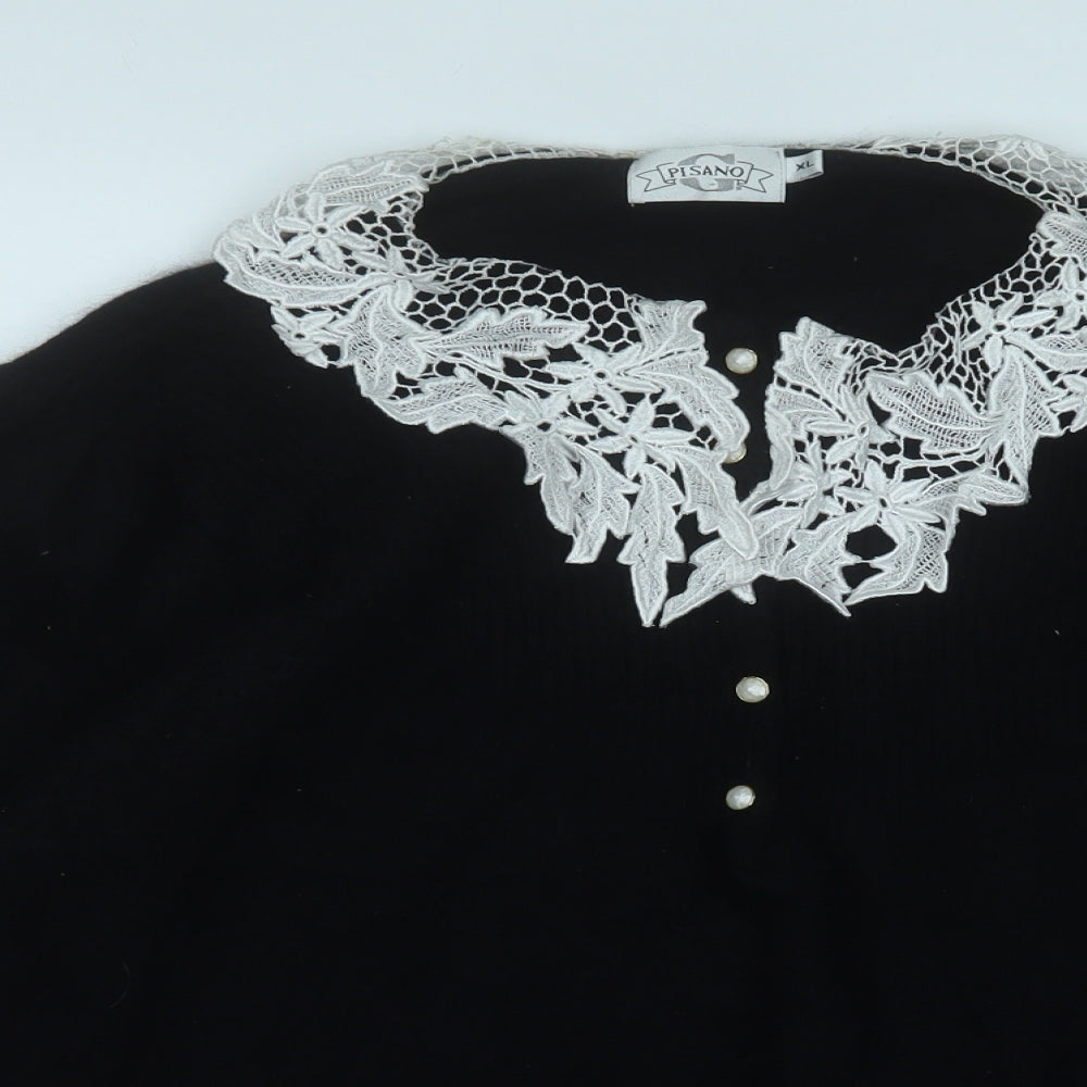 pisano Womens Black Round Neck  Wool Pullover Jumper Size XL