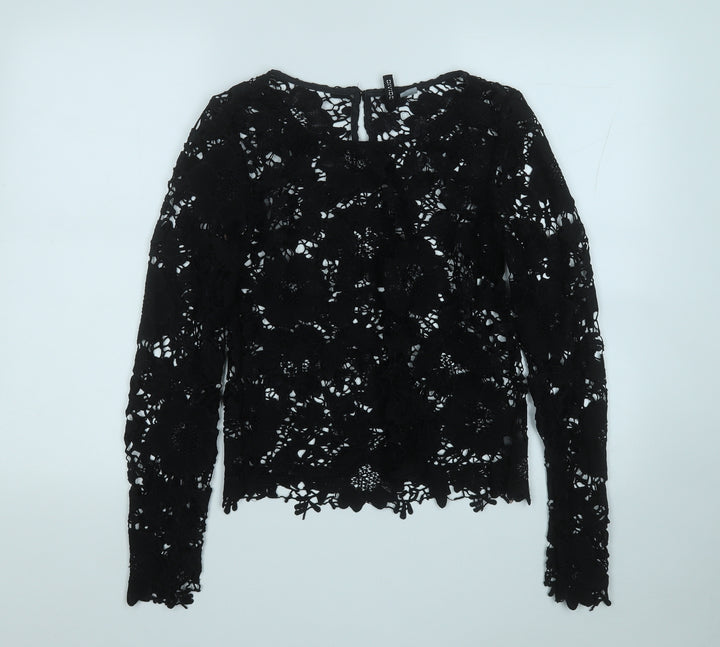 Divided Womens Black Round Neck Floral Polyester Pullover Jumper Size 10
