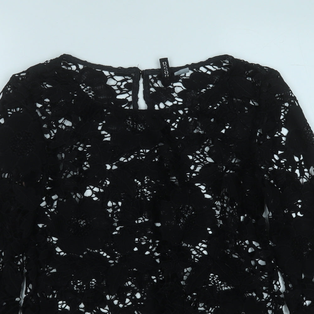 Divided Womens Black Round Neck Floral Polyester Pullover Jumper Size 10