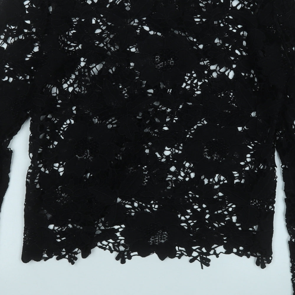 Divided Womens Black Round Neck Floral Polyester Pullover Jumper Size 10