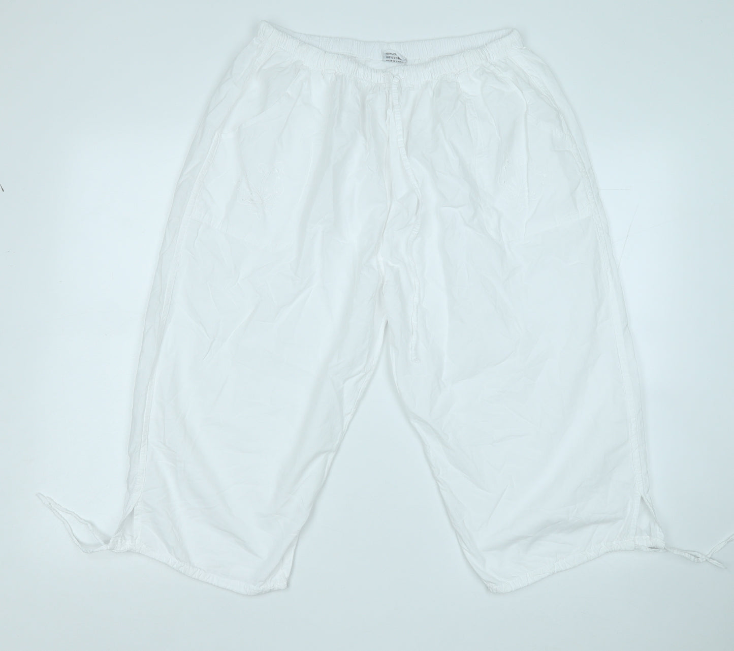 Elaine Womens White  Cotton Capri Trousers Size 3XL  Regular