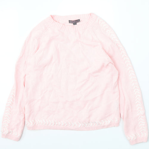 Metric Womens Pink Round Neck  Cotton Pullover Jumper Size S
