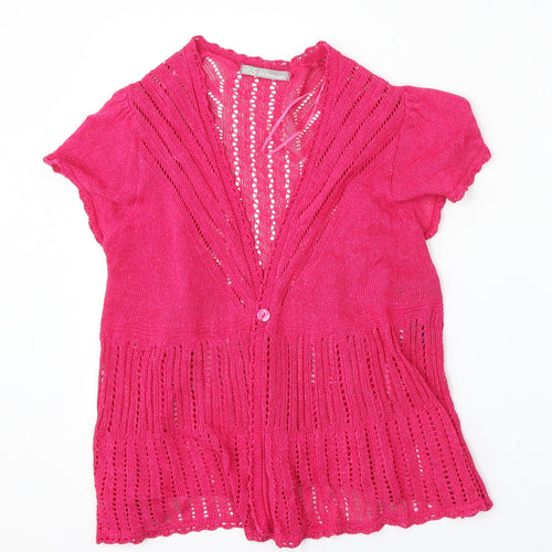 Marks and Spencer Womens Pink V-Neck  Linen Cardigan Jumper Size 12