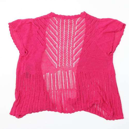 Marks and Spencer Womens Pink V-Neck  Linen Cardigan Jumper Size 12