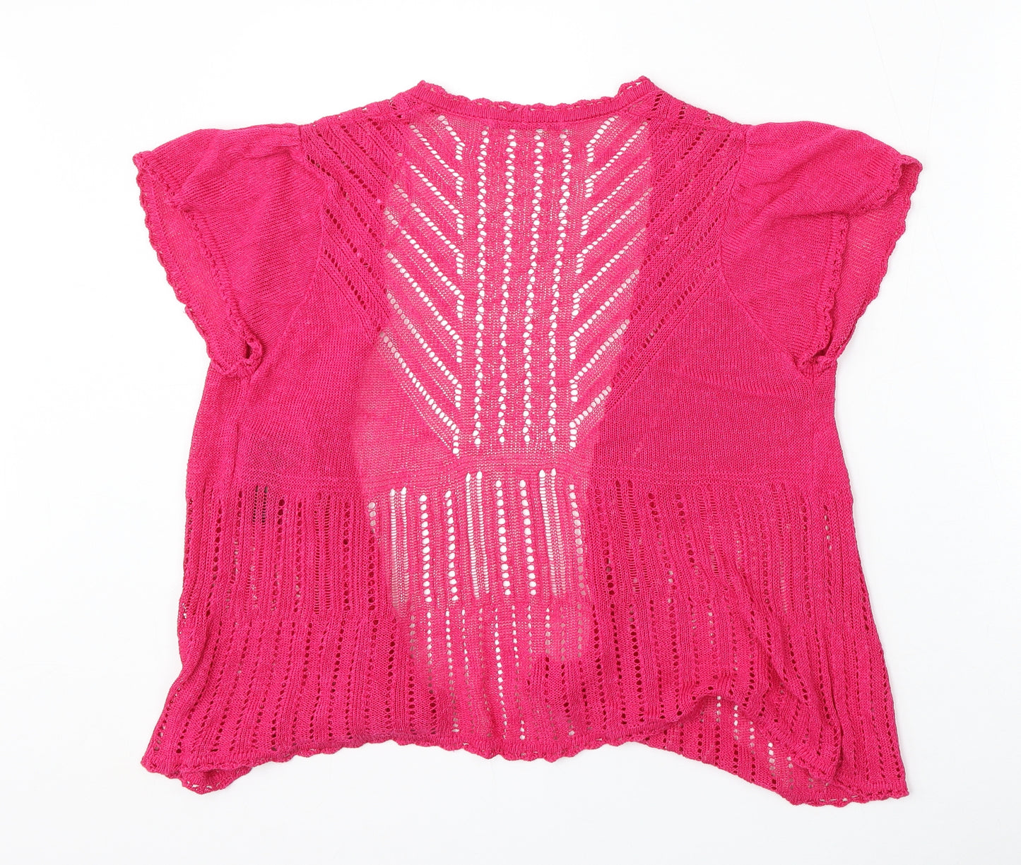 Marks and Spencer Womens Pink V-Neck  Linen Cardigan Jumper Size 12