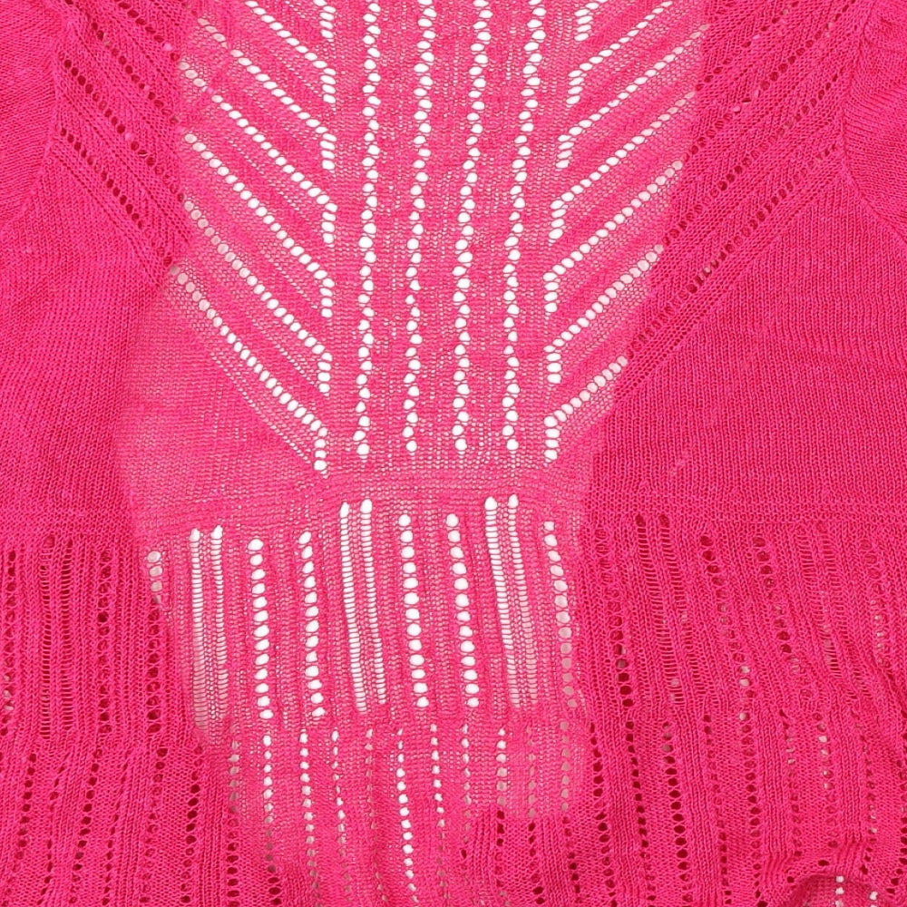 Marks and Spencer Womens Pink V-Neck  Linen Cardigan Jumper Size 12