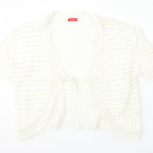 Beil Womens White V-Neck  Cotton Cardigan Jumper Size L