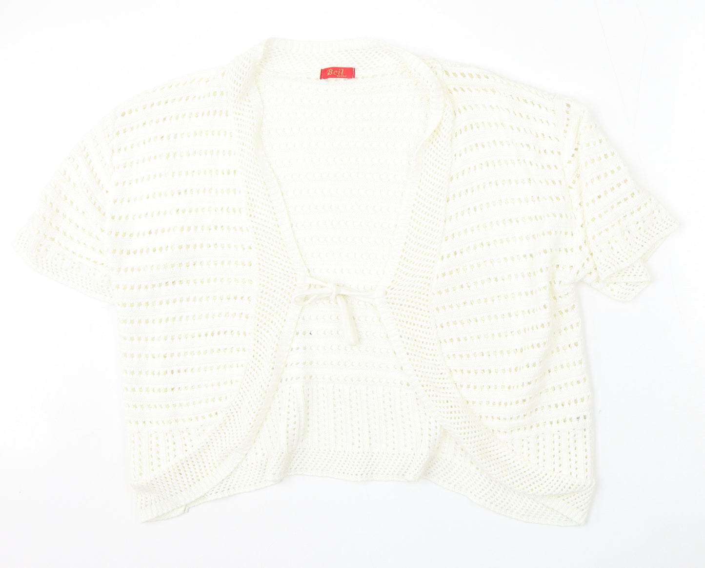 Beil Womens White V-Neck  Cotton Cardigan Jumper Size L