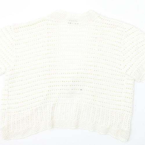 Beil Womens White V-Neck  Cotton Cardigan Jumper Size L