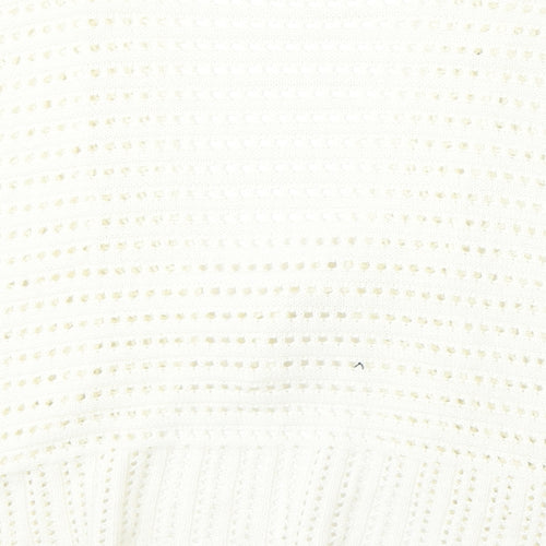 Beil Womens White V-Neck  Cotton Cardigan Jumper Size L