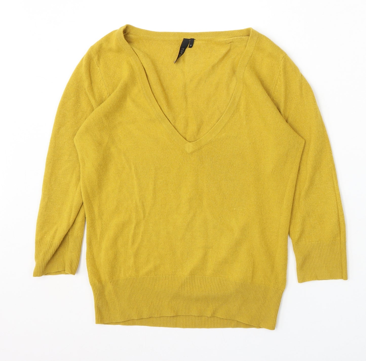 Topshop Womens Yellow V-Neck  Acrylic Pullover Jumper Size 8