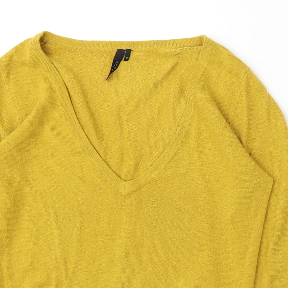 Topshop Womens Yellow V-Neck  Acrylic Pullover Jumper Size 8
