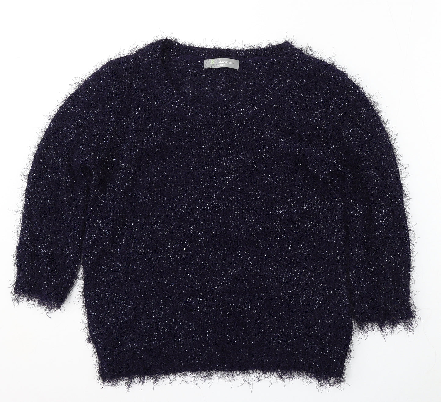 Marks and Spencer Womens Blue Round Neck  Polyester Pullover Jumper Size 14