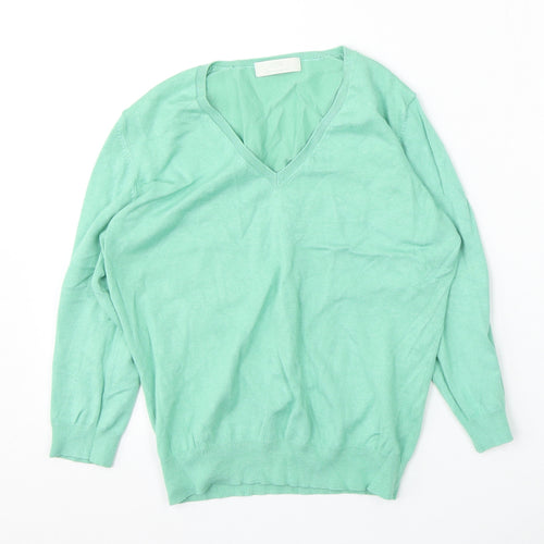 Marks and Spencer Womens Green V-Neck  Viscose Pullover Jumper Size 14
