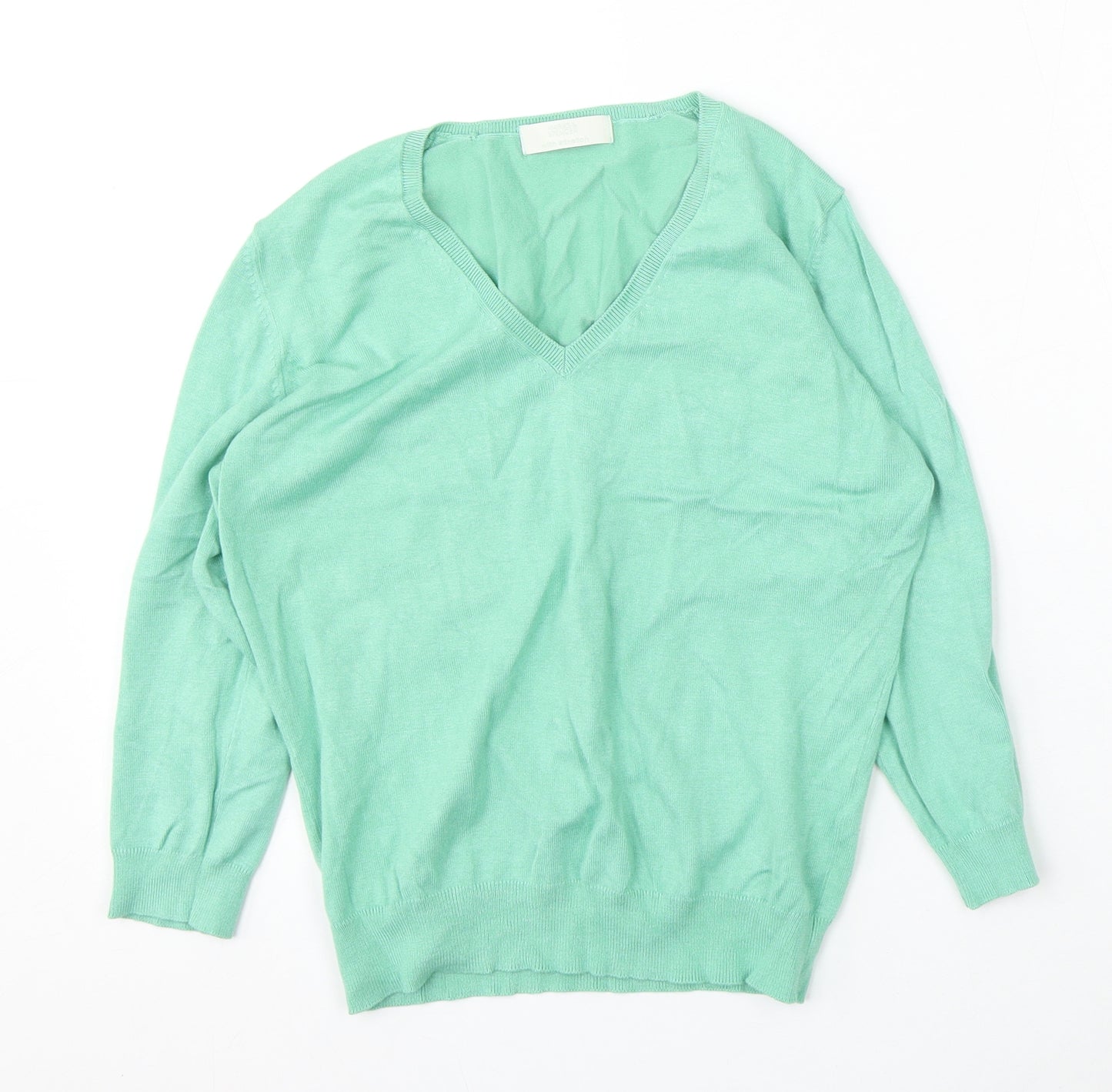 Marks and Spencer Womens Green V-Neck  Viscose Pullover Jumper Size 14