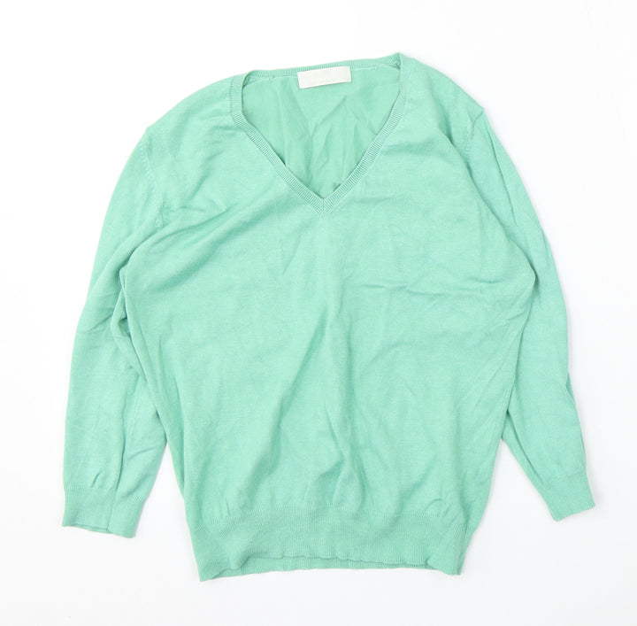 Marks and Spencer Womens Green V-Neck  Viscose Pullover Jumper Size 14