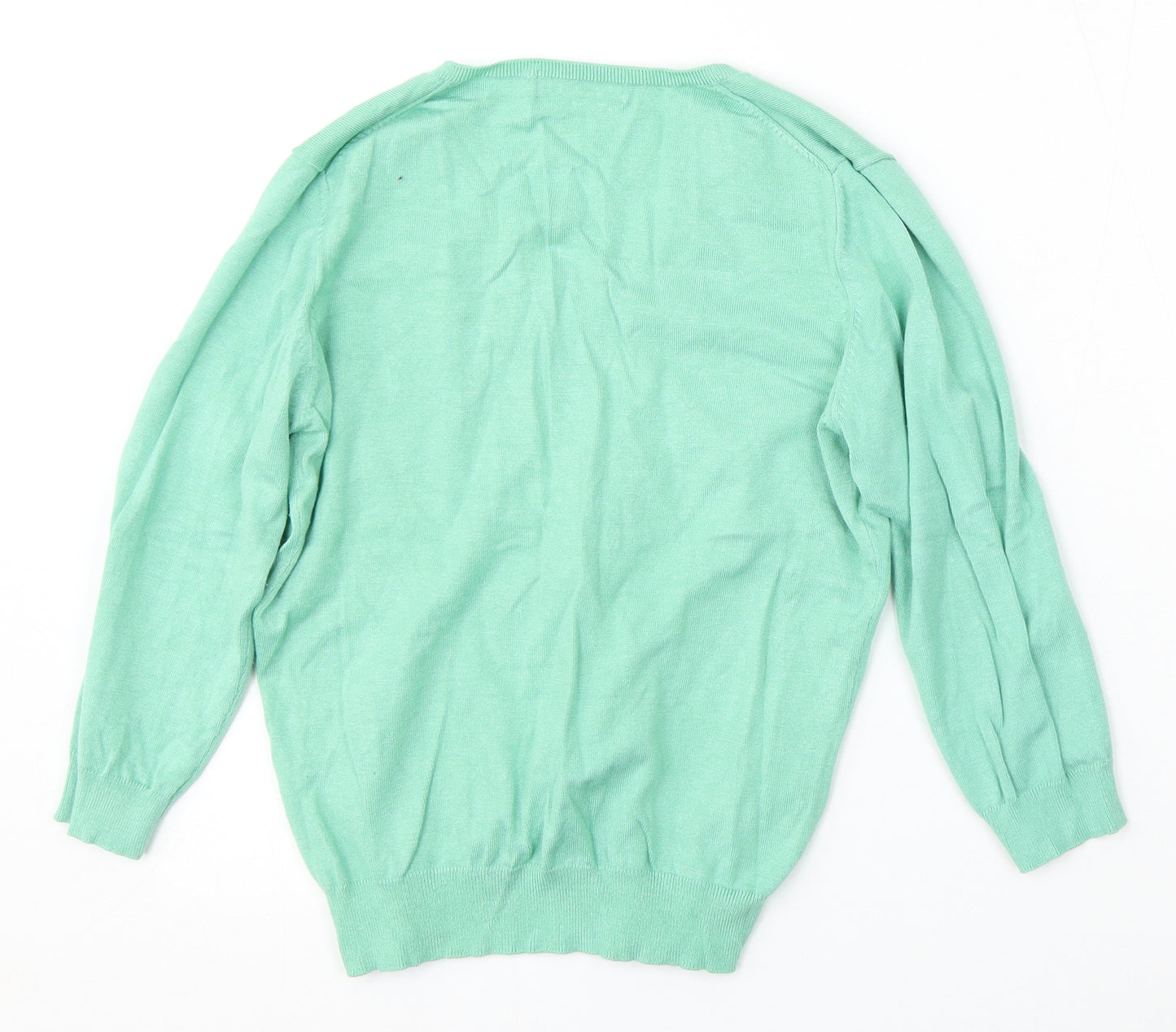 Marks and Spencer Womens Green V-Neck  Viscose Pullover Jumper Size 14