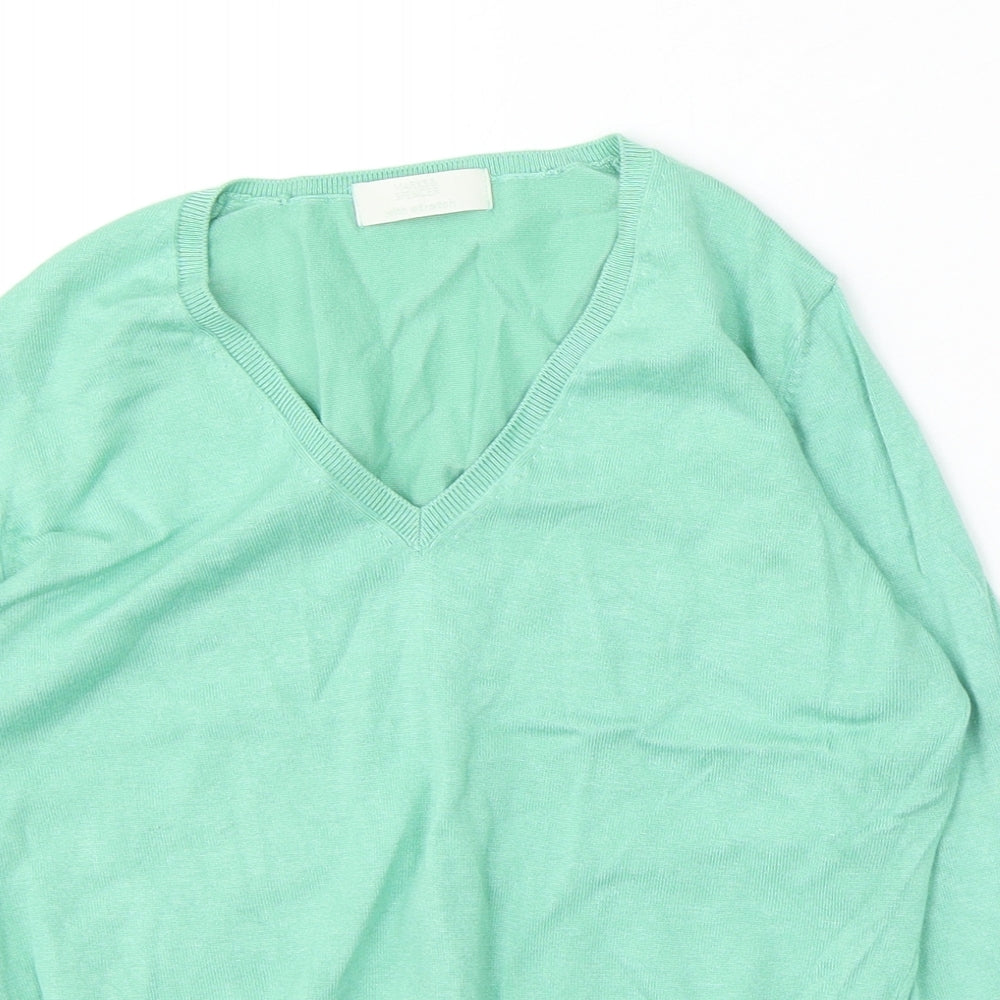 Marks and Spencer Womens Green V-Neck  Viscose Pullover Jumper Size 14