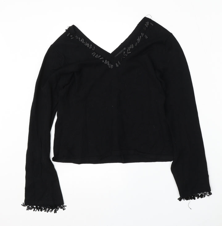 Linea Womens Black V-Neck Viscose Pullover Jumper Size L