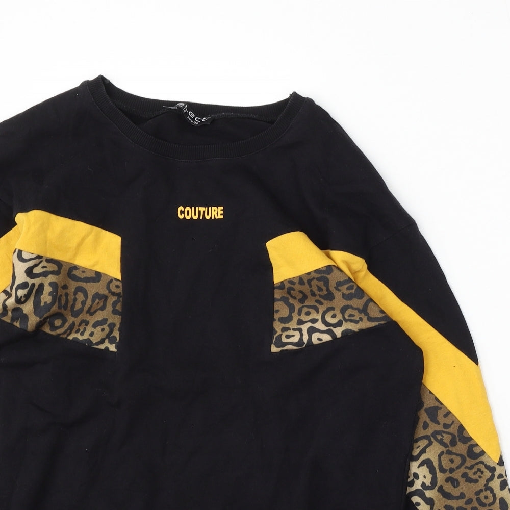 Select Womens Black Animal Print Cotton Pullover Sweatshirt Size 10