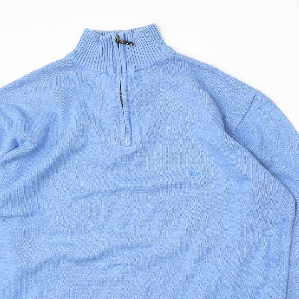 Wolsey Mens Blue Mock Neck  Cotton Pullover Jumper Size XL