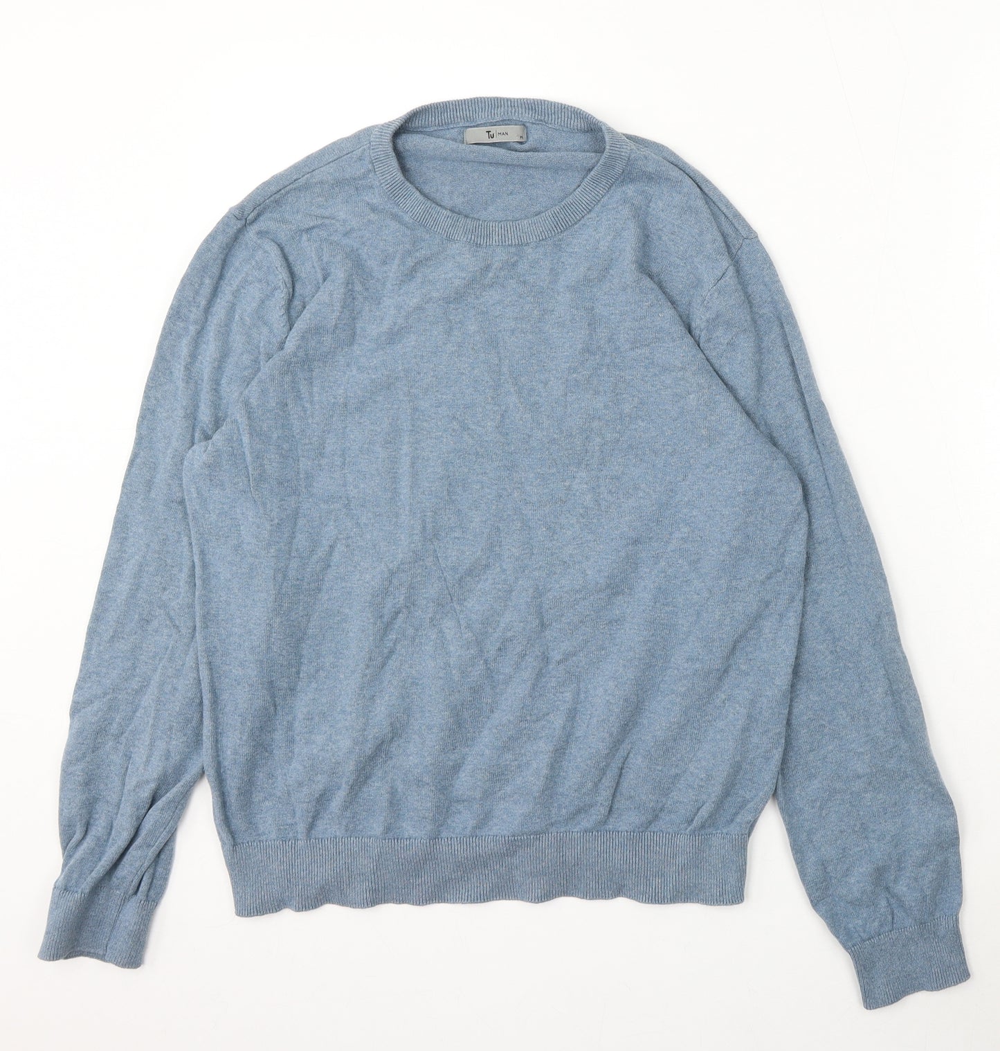 TU Mens Blue Round Neck  Cotton Pullover Jumper Size M